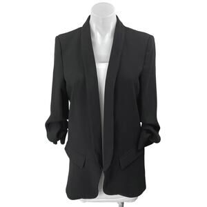 Zara Women's Black Shirred Ruched Sleeves Open Front Blazer Coat Jacket Size S